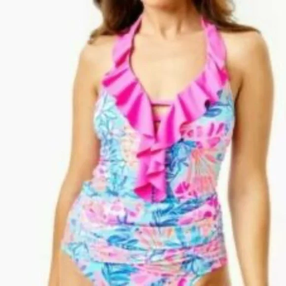 Lilly Pulitzer Nara Tankini Top Seaglass Aqua Rainforest Retreat Size 6 - Picture 1 of 4